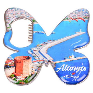 Toptan Alanya Temalı Myros Metal Kelebek Açacak Magnet 70x70 mm - 6