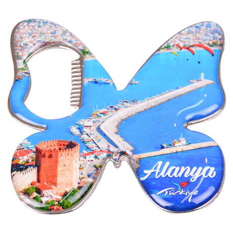 Toptan Alanya Temalı Myros Metal Kelebek Açacak Magnet 70x70 mm - 6