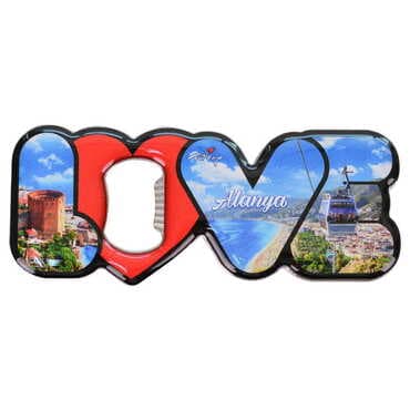 Alanya Themed Love Letter Shaped Metal Magnetic Opener 114x47 mm