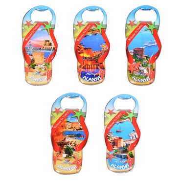 Alanya Themed Slipper Shaped Metal Magnetic Bottle Opener 110x45 mm - 3