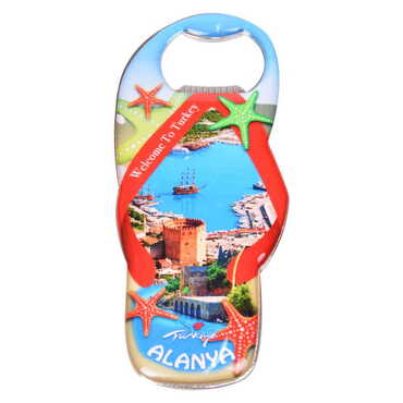 Alanya Themed Slipper Shaped Metal Magnetic Bottle Opener 110x45 mm - 4