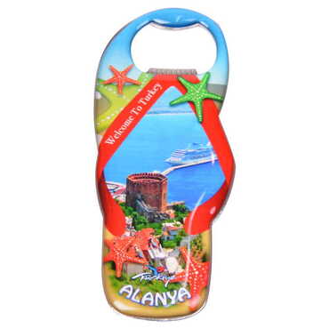 Alanya Themed Slipper Shaped Metal Magnetic Bottle Opener 110x45 mm - 5