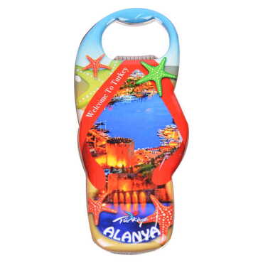 Alanya Themed Slipper Shaped Metal Magnetic Bottle Opener 110x45 mm - 6