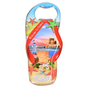 Alanya Themed Slipper Shaped Metal Magnetic Bottle Opener 110x45 mm - 7