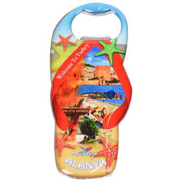 Alanya Themed Slipper Shaped Metal Magnetic Bottle Opener 110x45 mm - 8