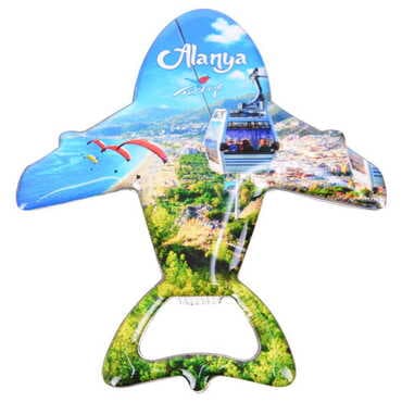 Alanya Themed Plane Shaped Metal Magnetic Bottle Opener 105x89 mm - 4