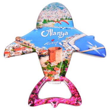 Alanya Themed Plane Shaped Metal Magnetic Bottle Opener 105x89 mm - 7