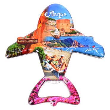 Alanya Themed Plane Shaped Metal Magnetic Bottle Opener 105x89 mm - 8
