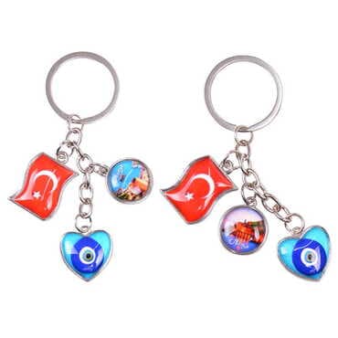 Alanya Themed Metal Keychain With 3 Charms - Mixed 40x90 mm - 2