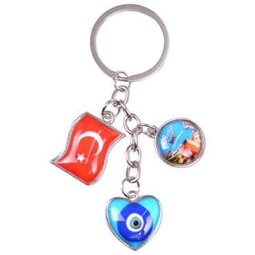 Alanya Themed Metal Keychain With 3 Charms - Mixed 40x90 mm - 4