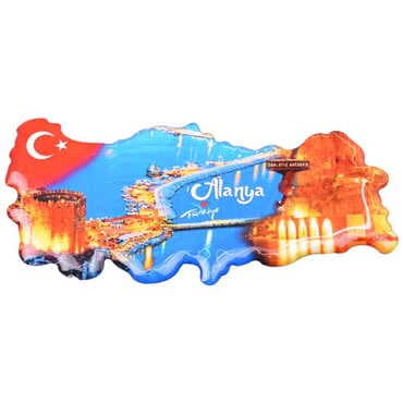 Alanya Themed Epoxy Dome Turkey Map Shaped Souvenir Fridge Magnet - 3