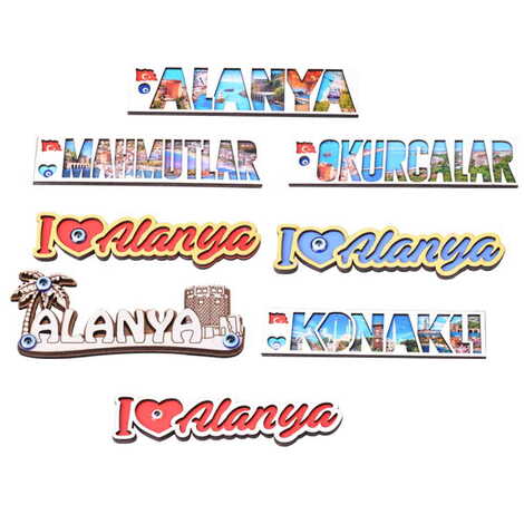 Toptan Alanya Temalı Myros Yazı Ahşap Magnet - 3