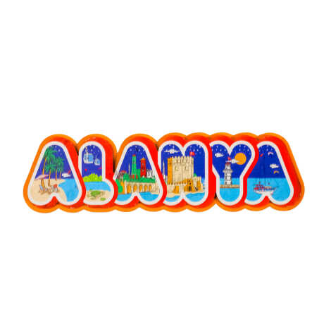 Toptan Alanya Temalı Myros Yazı Ahşap Magnet - 11