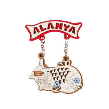 Toptan Alanya Temalı Myros Zincirli Ahşap Magnet - 17