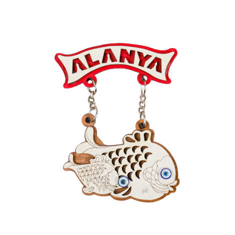 Toptan Alanya Temalı Myros Zincirli Ahşap Magnet - 17