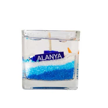 Alanya Themed Medium Square Glass Candle with Gel Wax