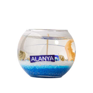 Alanya Temalı Orta Boy Yuvarlak Cam Bardak Jel Mum - Myros