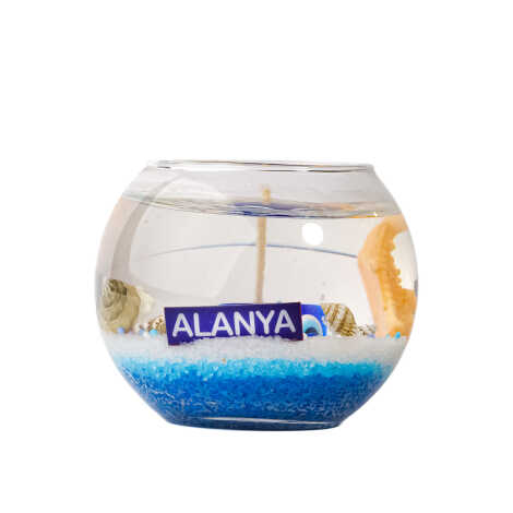 Alanya Temalı Orta Boy Yuvarlak Cam Bardak Jel Mum - 1