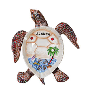 Alanya Temalı Sedefli Taşlı Polyester Büyük Kaplumbağa Küllük 13.5*12 Cm - Myros