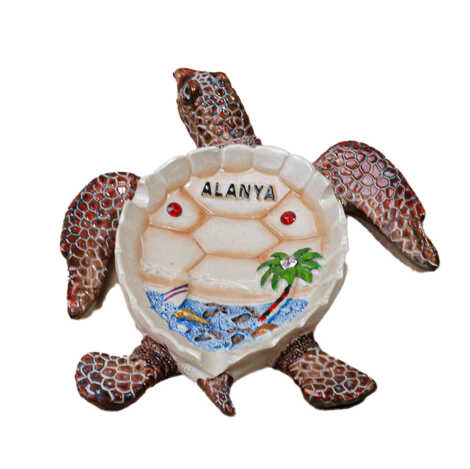 Alanya Temalı Sedefli Taşlı Polyester Büyük Kaplumbağa Küllük 13.5*12 Cm - 2