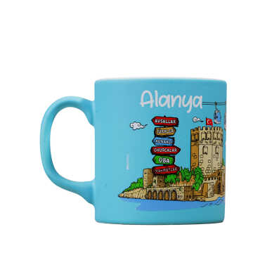 Toptan Alanya Temalı Seramik Renkli Baskılı Kupa 82x90 mm - Myros