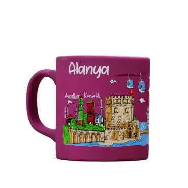 Wholesale Alanya Themed Ceramic Colorful Printed Mug Model B 82x90 mm