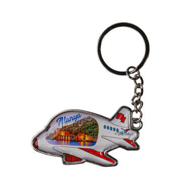 Alanya Temalı Uçak Şekilli Metal Anahtarlık - 4