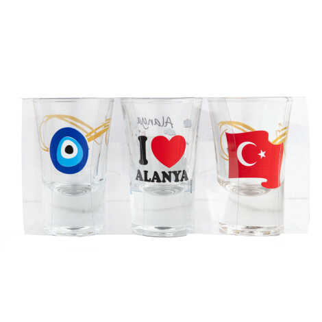 Alanya Temalı Üçlü Shot Bardak - 1