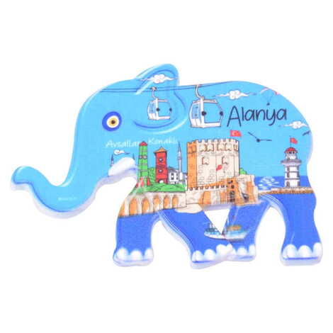 Toptan Alanya Temalı Uv Baskılı Fil Şekilli Magnet 86x62 mm - 8