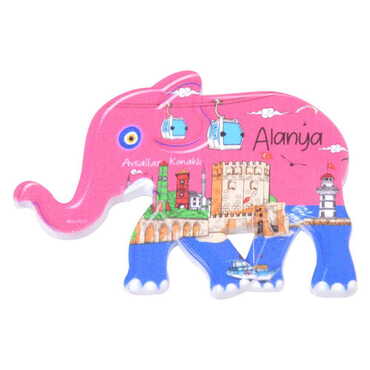 Alanya Themed Customised UV Printed Plastic Base Elephant Shaped Fridge Magnet 86x62 mm - 4