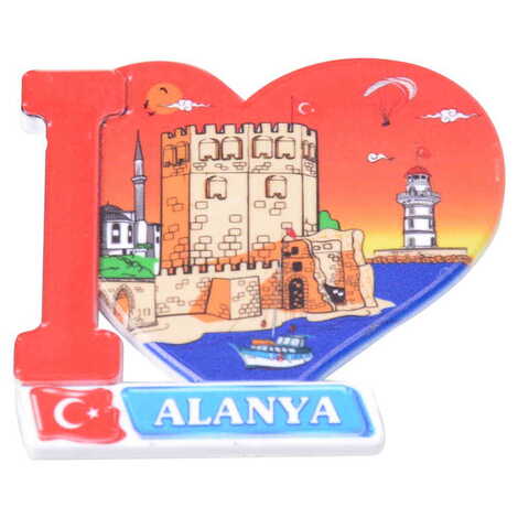 Toptan Alanya Temalı Uv Baskılı Kalp Şekilli Magnet 86x62 mm - 1