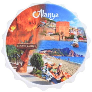 Alanya Themed Customised Uv Printed Bottle Cap Shaped Plastic Base  Bottle Opener  63x15 mm