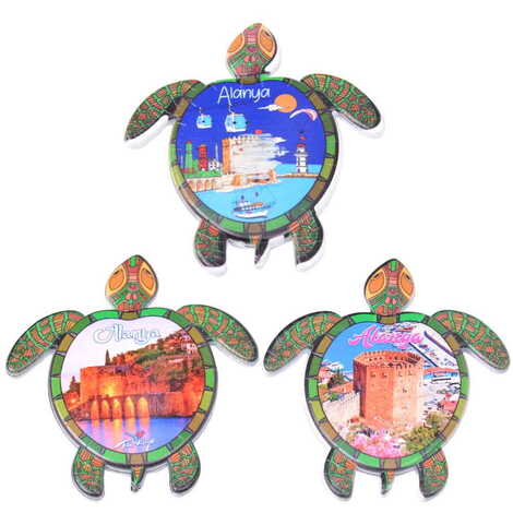 Toptan Alanya Temalı Uv Baskılı Kaplumbağa Şekilli Magnet 80x74 mm - 2