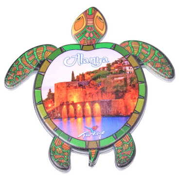 Toptan Alanya Temalı Uv Baskılı Kaplumbağa Şekilli Magnet 80x74 mm - 3