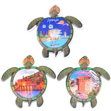 Alanya Themed Customised UV Printed Plastic Base Turtle Shaped Fridge Magnet 80x74 mm - 2