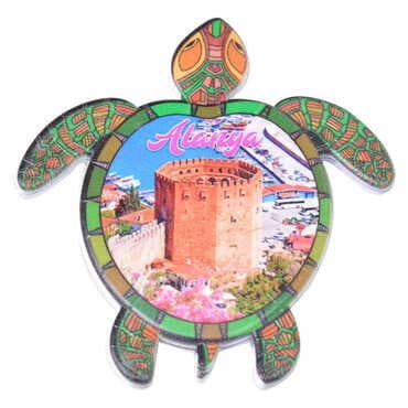 Alanya Themed Customised UV Printed Plastic Base Turtle Shaped Fridge Magnet 80x74 mm