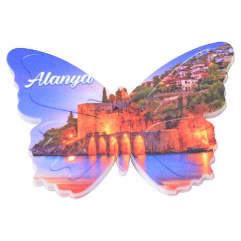 Toptan Alanya Temalı Uv Baskılı Kelebek Şekilli Magnet 80x58 mm