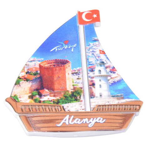 Toptan Alanya Temalı Uv Baskılı Yelken Şekilli Magnet 77x80 mm - 4