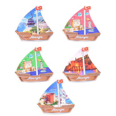 Alanya Themed Customised UV Printed Plastic Base Sail Ship Shaped Fridge Magnet 77x80 mm - 3