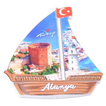 Alanya Themed Customised UV Printed Plastic Base Sail Ship Shaped Fridge Magnet 77x80 mm - 4