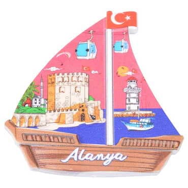Alanya Themed Customised UV Printed Plastic Base Sail Ship Shaped Fridge Magnet 77x80 mm - 6