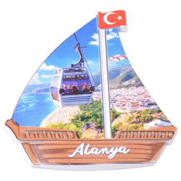 Alanya Themed Customised UV Printed Plastic Base Sail Ship Shaped Fridge Magnet 77x80 mm - 7