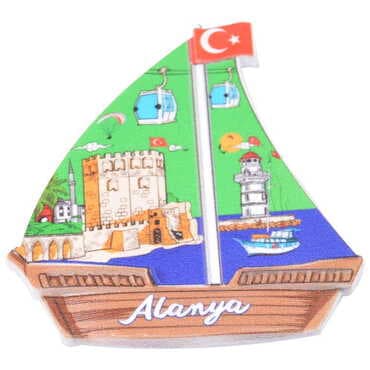 Alanya Themed Customised UV Printed Plastic Base Sail Ship Shaped Fridge Magnet 77x80 mm - 8