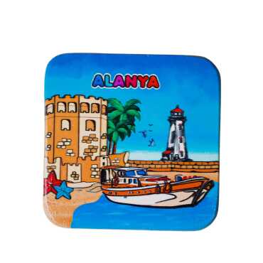Alanya Temalı Uv Kare Yöresel Bardakaltı 97 Mm - Myros