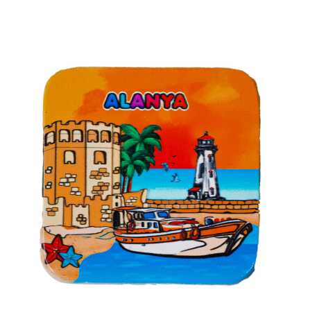 Alanya Temalı Uv Kare Yöresel Bardakaltı 97 Mm - 4