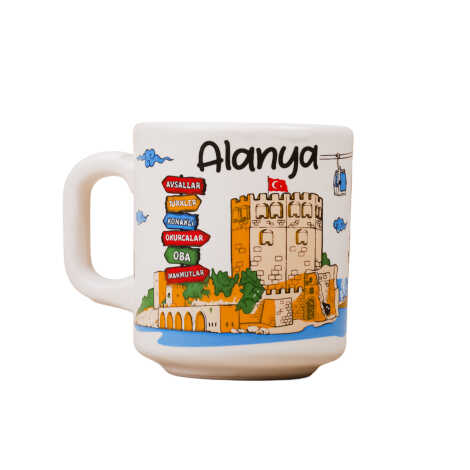 Alanya Temalı Yöresel Seramik Kapuçino Kupa - 6
