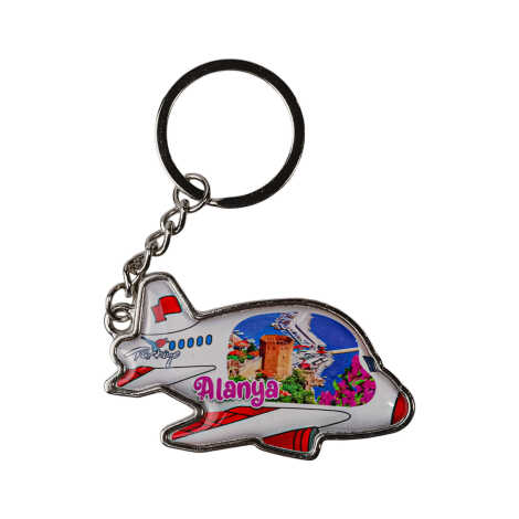 Alanya Themed Airplane Shaped Metal Keychain - 1