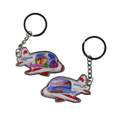 Alanya Themed Airplane Shaped Metal Keychain - 2