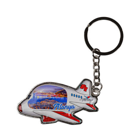 Alanya Themed Airplane Shaped Metal Keychain - 3
