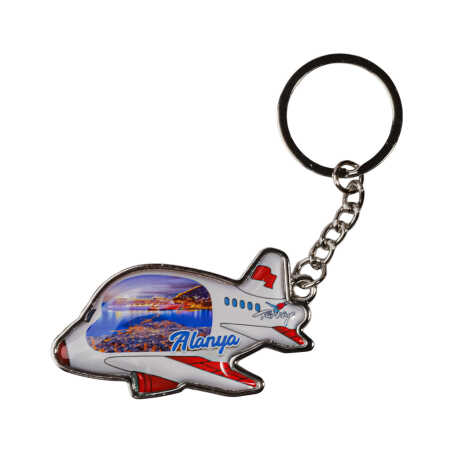 Alanya Themed Airplane Shaped Metal Keychain - 6